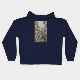 The Rue Montorgueil by Claude Monet Kids Hoodie